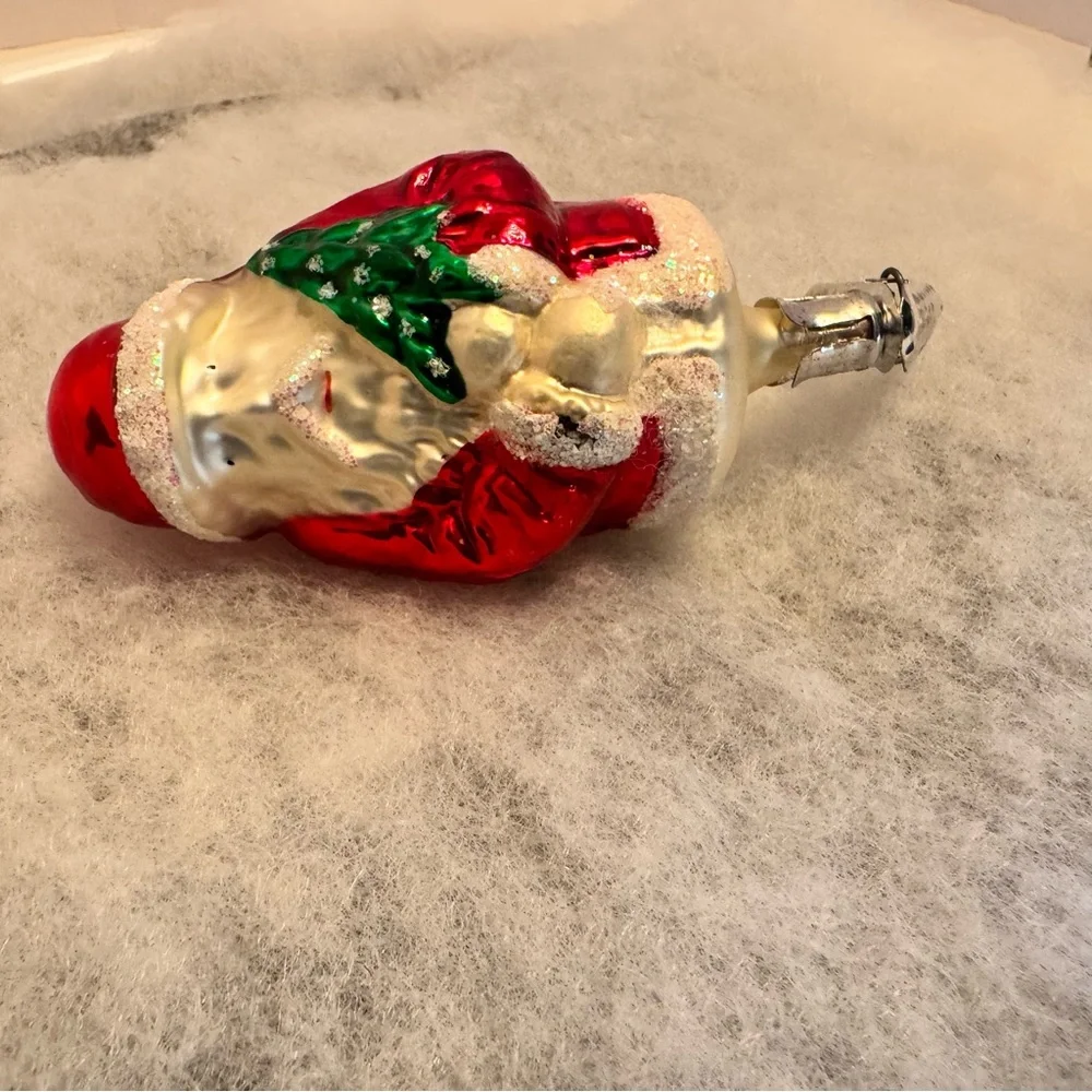 Vintage Hand Blown Red Mercury Glass Santa Claus Clip On Christmas Tree Ornament